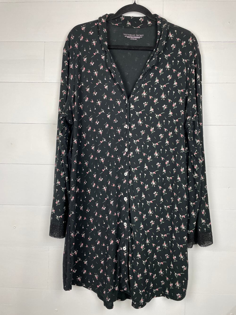 Victoria's Secret Floral Lace-Trim Button-Up Nightshirt Size Large